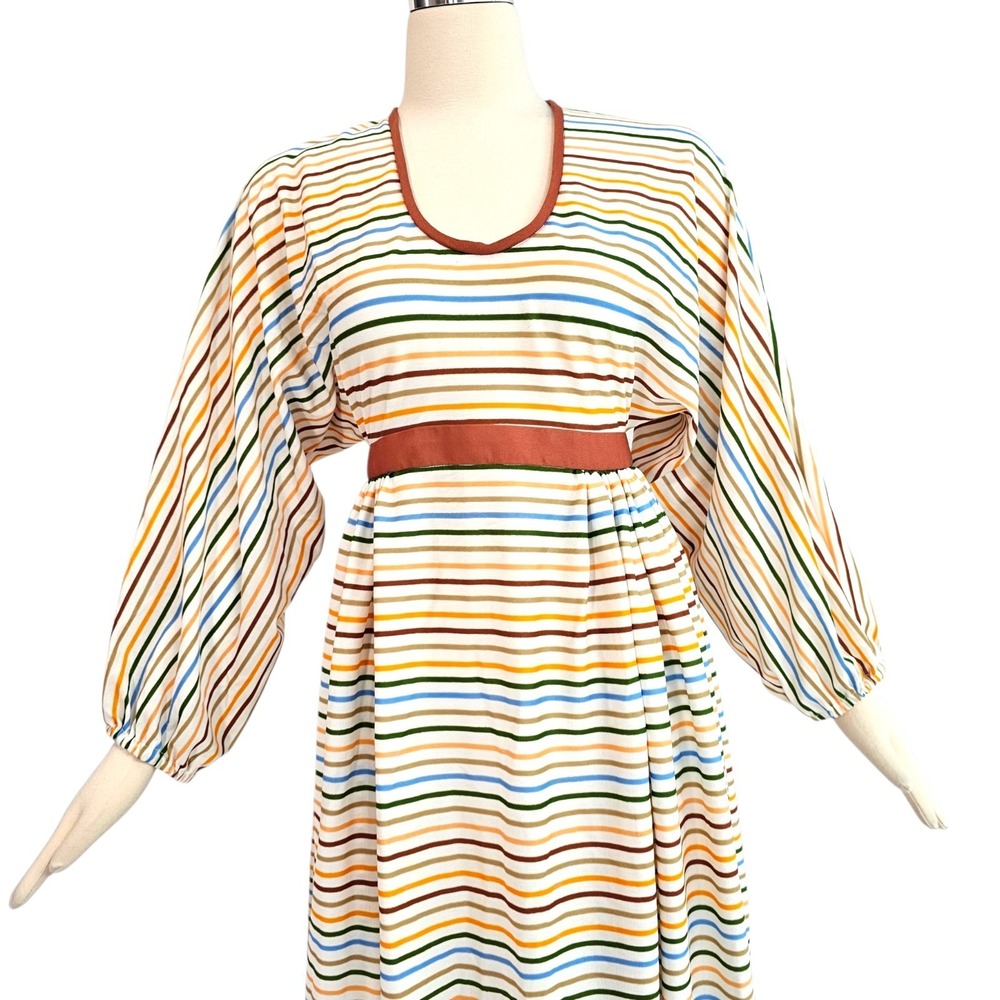 Vintage 1970s Dress Neiman Marcus Maxi Floor Length Striped Dolman Sleeve - Picture 4 of 16
